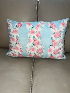 Shabby Chic Floral Bunny Pillow in Blue and Pink